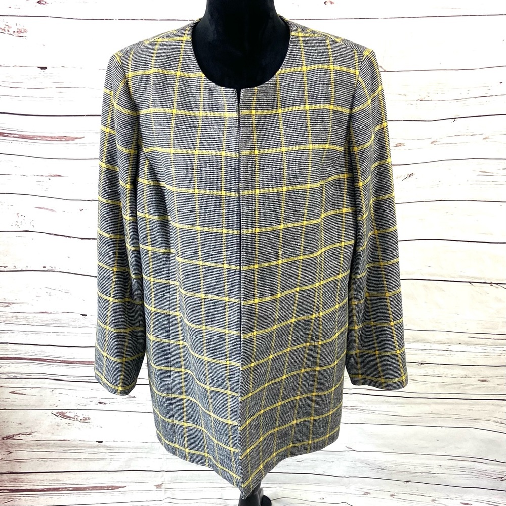 Kasper Jacket Women’s 16 Gray/ Yellow Long‎ Open Front Long Sleeves